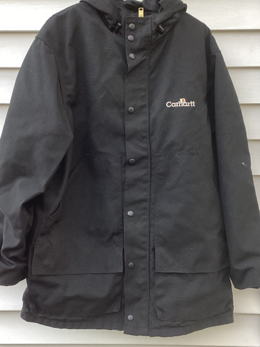 Vintage Carhartt C50 Canvas Coat Jacket Hooded Full Zip Large Black USA Chore *D